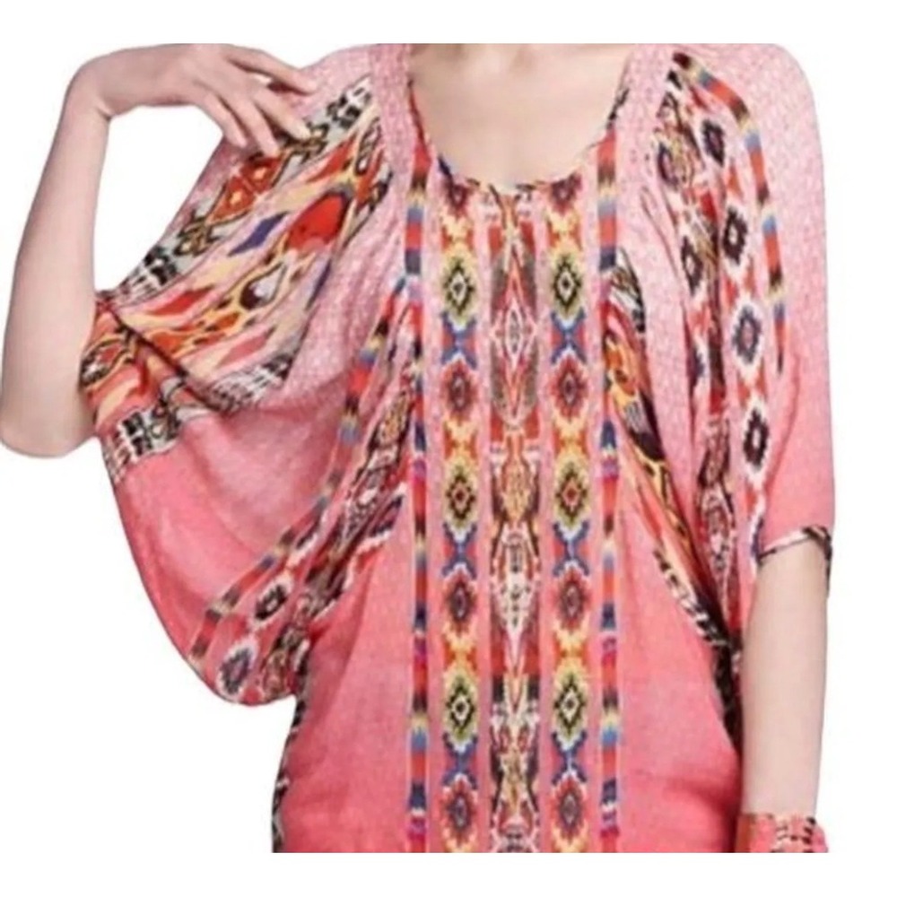 Tanvi Kedia Anthropologie Pink Ikat Sequin Dolman Sleeve Silk‎ Blend Top XS